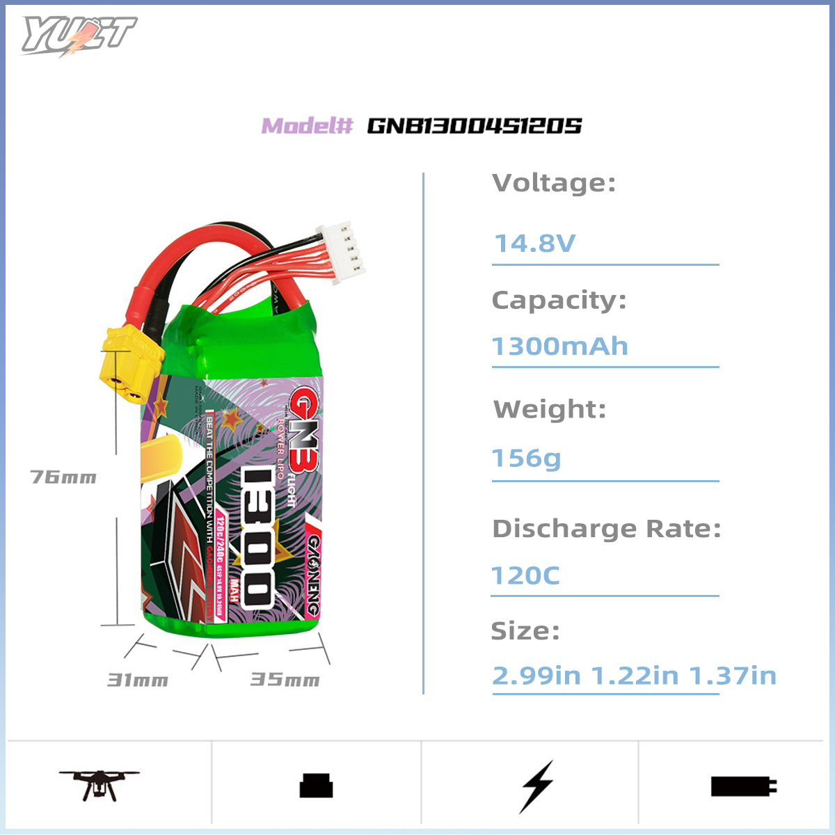 YUCT GNB 6S LiPo Battery 22.2V - огляд і ціна Drone Battery 4S
