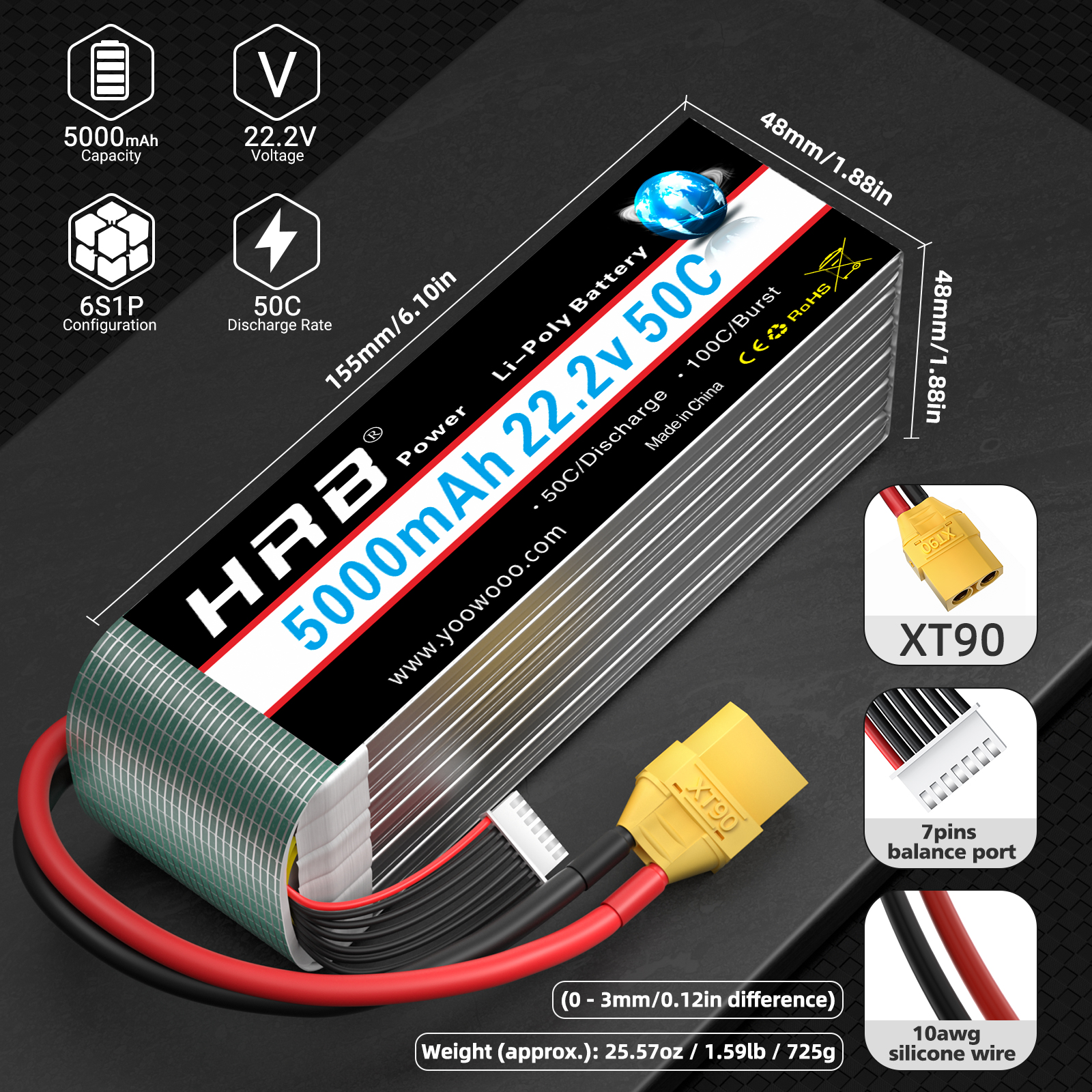 1/2PCS HRB 22.2V 5000mah Lipo  - огляд і ціна Drone Battery 6S