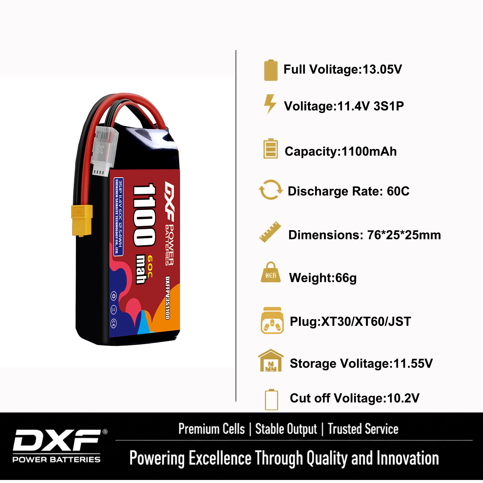 DXF Lipo 3S Battery 11.4V 1700 - огляд і ціна Drone Battery 3S